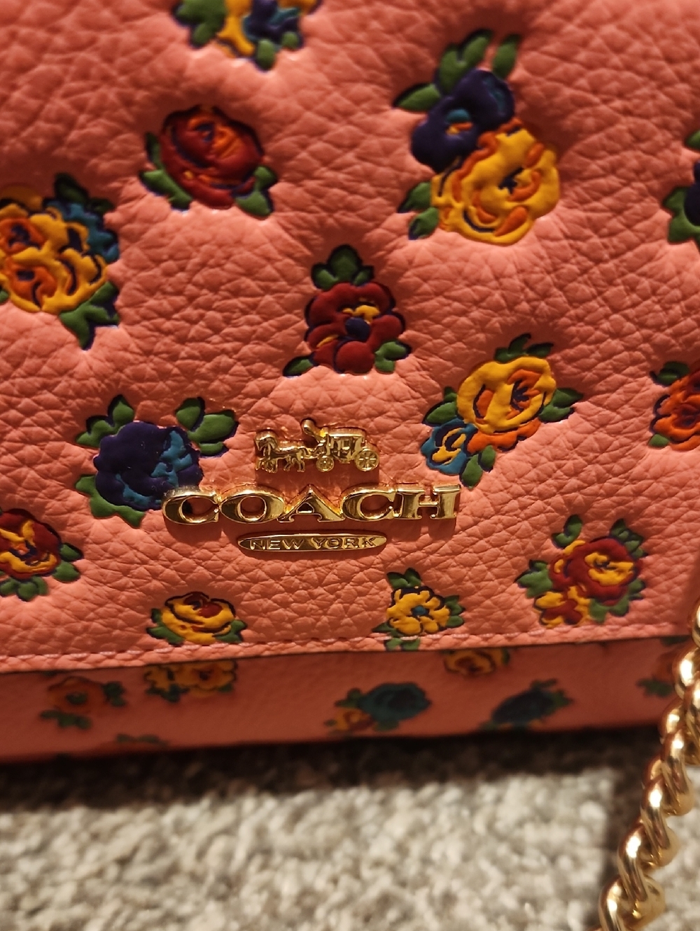 Coach Pink Floral Leather Chain Shoulder Bag